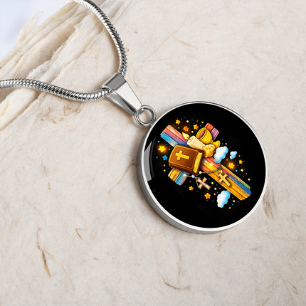 Holy Bible & Chalice Circle Necklace – Christian Gift for Kids