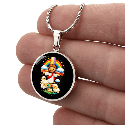 Jesus With the Sheep Circle Necklace – Christian Gift for Kids