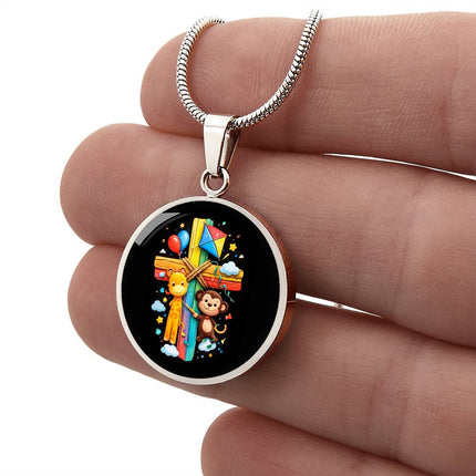 Giraffe & Monkey Circle Necklace – Christian Gift for Kids