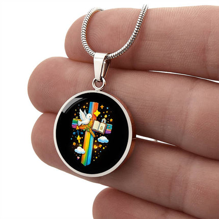 Dove & Holy Bible Circle Necklace – Christian Gift for Kids