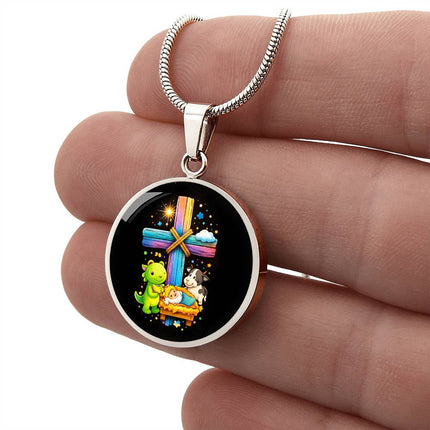 Nativity Manger Circle Necklace – Christian Gift for Kids