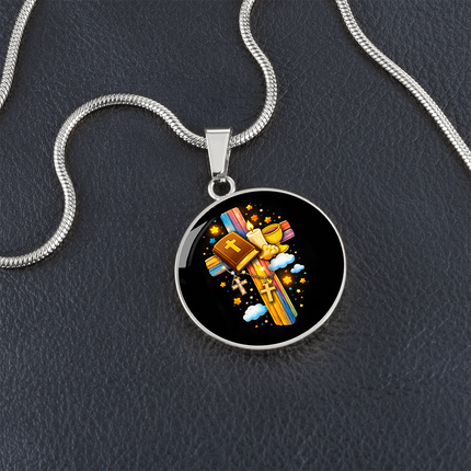 Holy Bible & Chalice Circle Necklace – Christian Gift for Kids