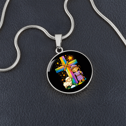 Little Shepherd & Lamb Circle Necklace – Christian Gift for Kids