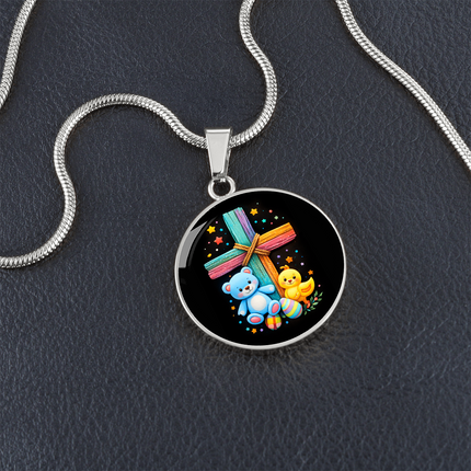 Teddy Bear & Duckling Circle Necklace – Christian Gift for Kids
