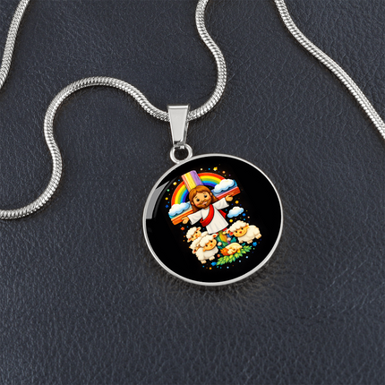 Jesus With the Sheep Circle Necklace – Christian Gift for Kids