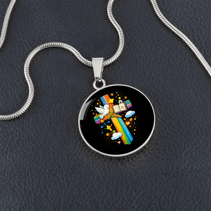 Dove & Holy Bible Circle Necklace – Christian Gift for Kids