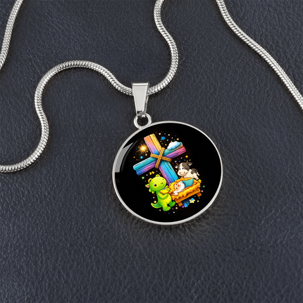 Nativity Manger Circle Necklace – Christian Gift for Kids
