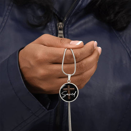 Saved Cross Circle Pendant Necklace – Christian Gift for Men