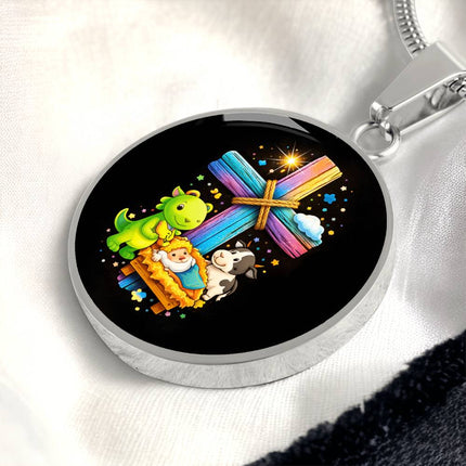 Nativity Manger Circle Necklace – Christian Gift for Kids