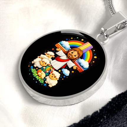 Jesus With the Sheep Circle Necklace – Christian Gift for Kids