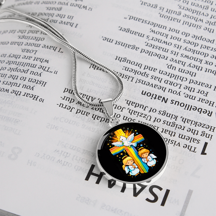 Dove & Praying Angels Circle Necklace – Christian Gift for Kids