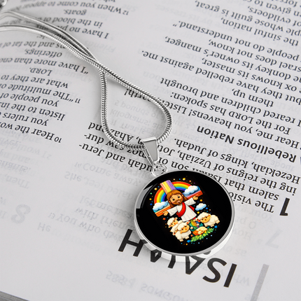 Jesus With the Sheep Circle Necklace – Christian Gift for Kids