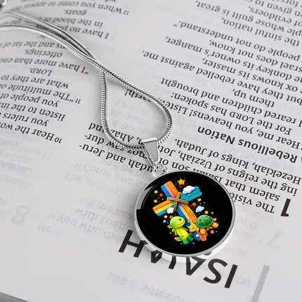 Dinosaur & Turtle Circle Necklace – Christian Gift for Kids