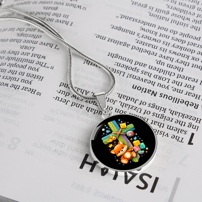 Kitten & ABC Blocks Circle Necklace – Christian Gift for Kids