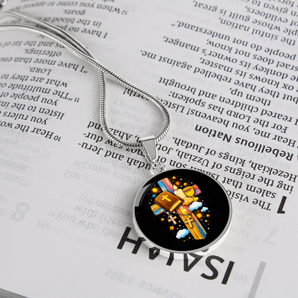Holy Bible & Chalice Circle Necklace – Christian Gift for Kids