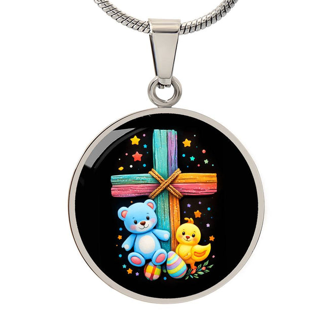 Teddy Bear & Duckling Circle Necklace – Christian Gift for Kids