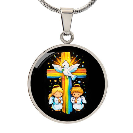 Dove & Praying Angels Circle Necklace – Christian Gift for Kids