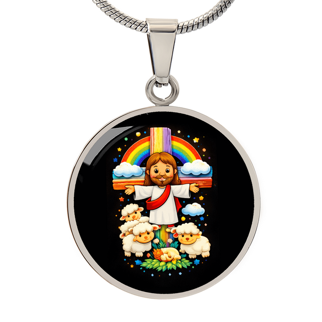 Jesus With the Sheep Circle Necklace – Christian Gift for Kids