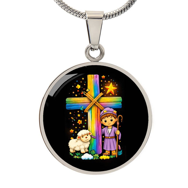 Little Shepherd & Lamb Circle Necklace – Christian Gift for Kids