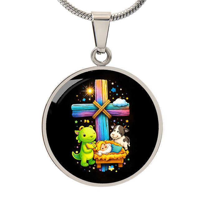 Nativity Manger Circle Necklace – Christian Gift for Kids