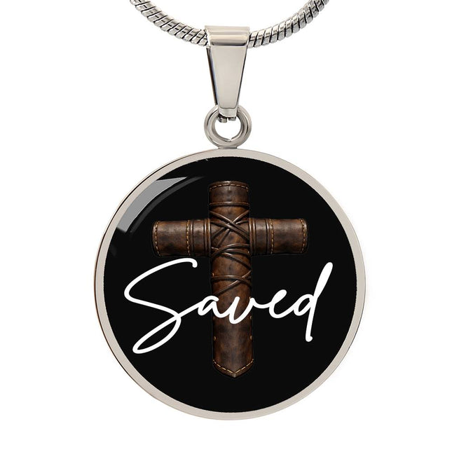 Saved Cross Circle Pendant Necklace – Christian Gift for Men