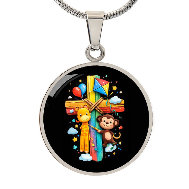 Giraffe & Monkey Circle Necklace – Christian Gift for Kids