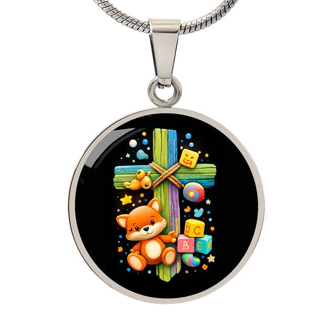 Kitten & ABC Blocks Circle Necklace – Christian Gift for Kids