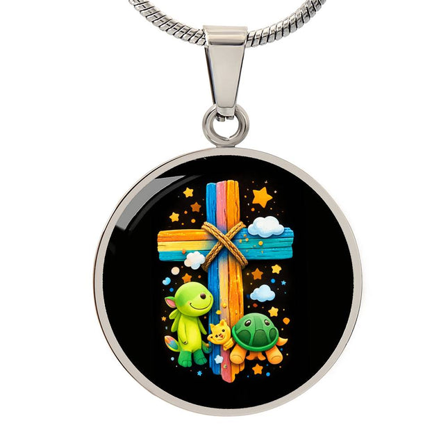 Dinosaur & Turtle Circle Necklace – Christian Gift for Kids