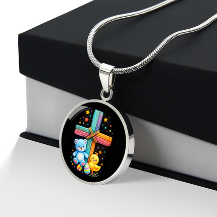 Teddy Bear & Duckling Circle Necklace – Christian Gift for Kids