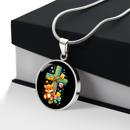 Kitten & ABC Blocks Circle Necklace – Christian Gift for Kids