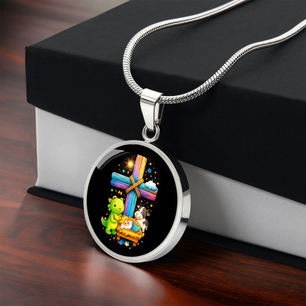Nativity Manger Circle Necklace – Christian Gift for Kids