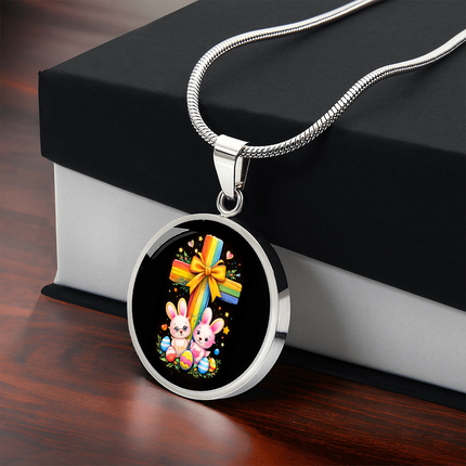 Easter Bunnies Circle Necklace – Christian Gift for Kids