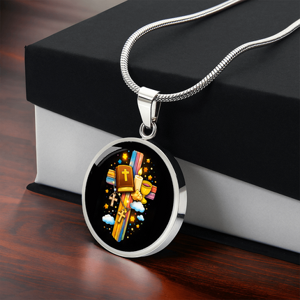 Holy Bible & Chalice Circle Necklace – Christian Gift for Kids