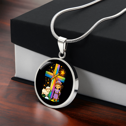 Little Shepherd & Lamb Circle Necklace – Christian Gift for Kids