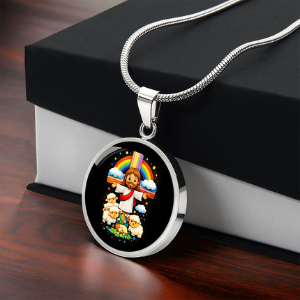 Jesus With the Sheep Circle Necklace – Christian Gift for Kids