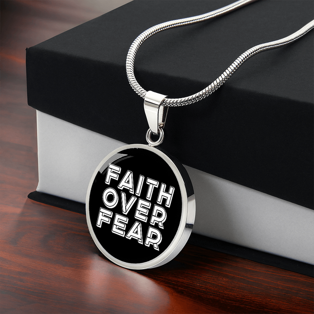Faith Over Fear Graphic Circle Necklace – Christian Gift