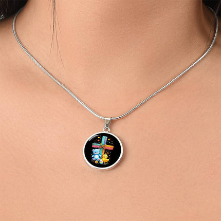 Teddy Bear & Duckling Circle Necklace – Christian Gift for Kids
