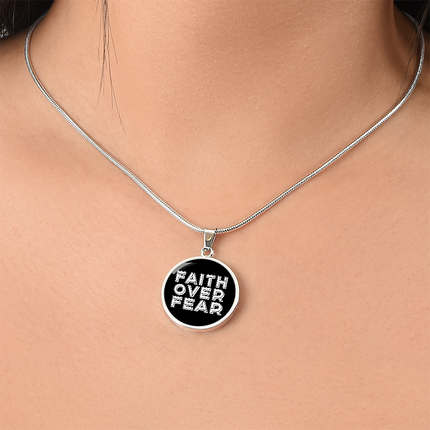 Faith Over Fear Graphic Circle Necklace – Christian Gift