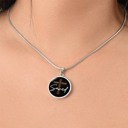Saved Cross Circle Pendant Necklace – Christian Gift for Men