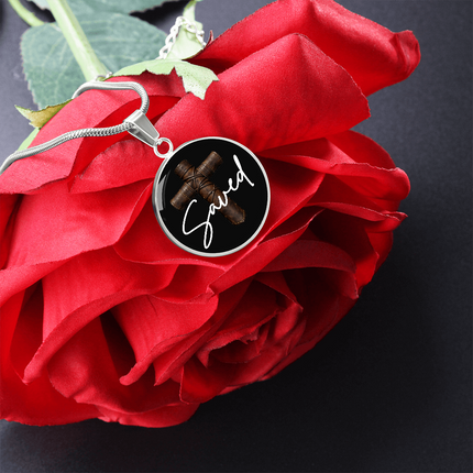 Saved Cross Circle Pendant Necklace – Christian Gift for Men