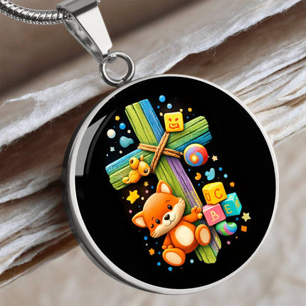 Kitten & ABC Blocks Circle Necklace – Christian Gift for Kids