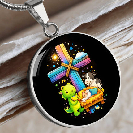 Nativity Manger Circle Necklace – Christian Gift for Kids
