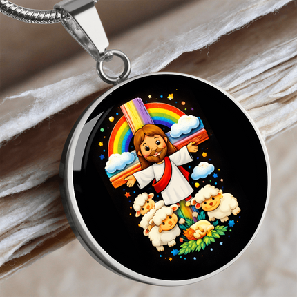 Jesus With the Sheep Circle Necklace – Christian Gift for Kids