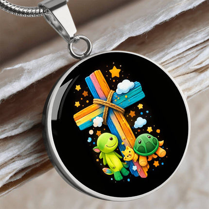 Dinosaur & Turtle Circle Necklace – Christian Gift for Kids