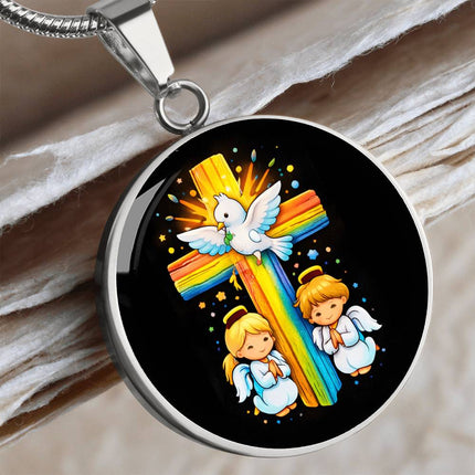 Dove & Praying Angels Circle Necklace – Christian Gift for Kids