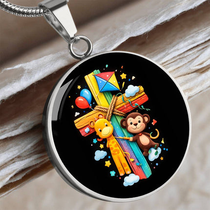 Giraffe & Monkey Circle Necklace – Christian Gift for Kids