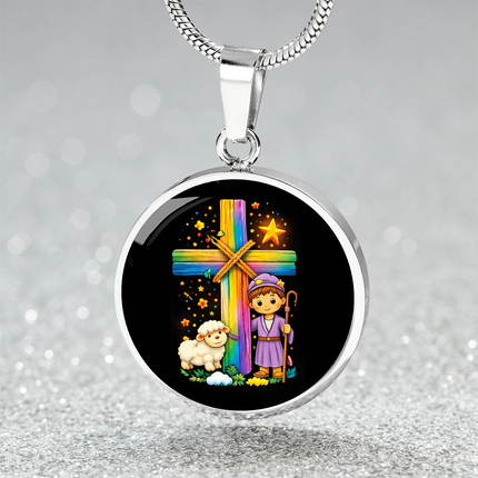 Little Shepherd & Lamb Circle Necklace – Christian Gift for Kids