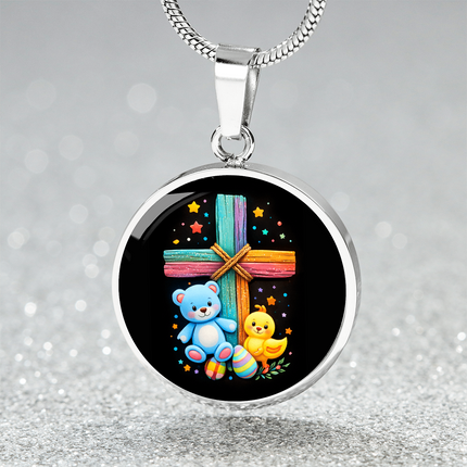 Teddy Bear & Duckling Circle Necklace – Christian Gift for Kids