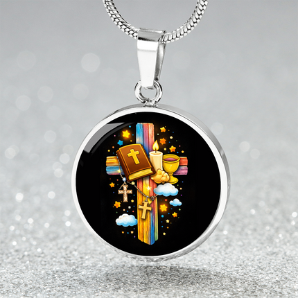 Holy Bible & Chalice Circle Necklace – Christian Gift for Kids