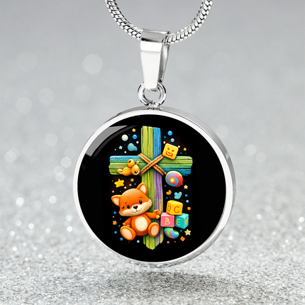 Kitten & ABC Blocks Circle Necklace – Christian Gift for Kids
